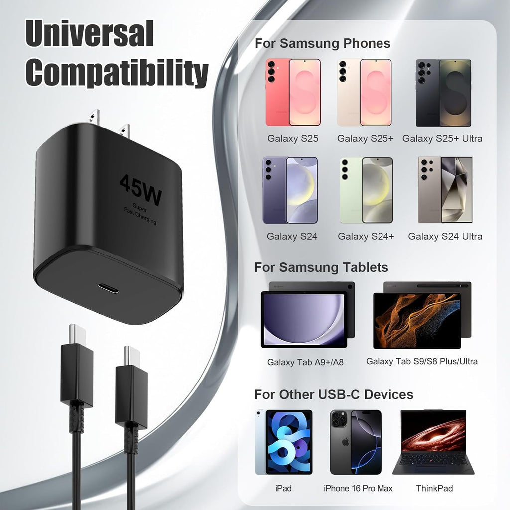 Samsung - Cargador súper rápido de 45 W, cargador USB C para teléfo...