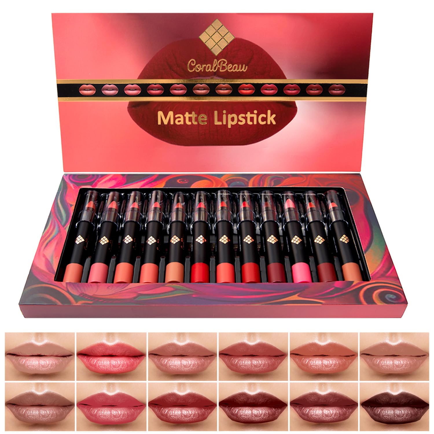CoralBeau Juego de lápices labiales mate, juego de 12 lápices labia...