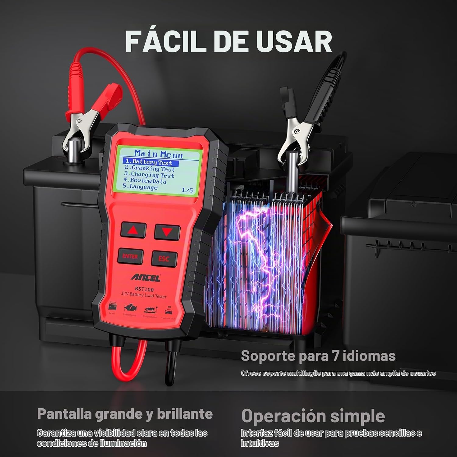 ANCEL BST100 - Probador de batería de coche de 12 V, 100-2000 CCA P...