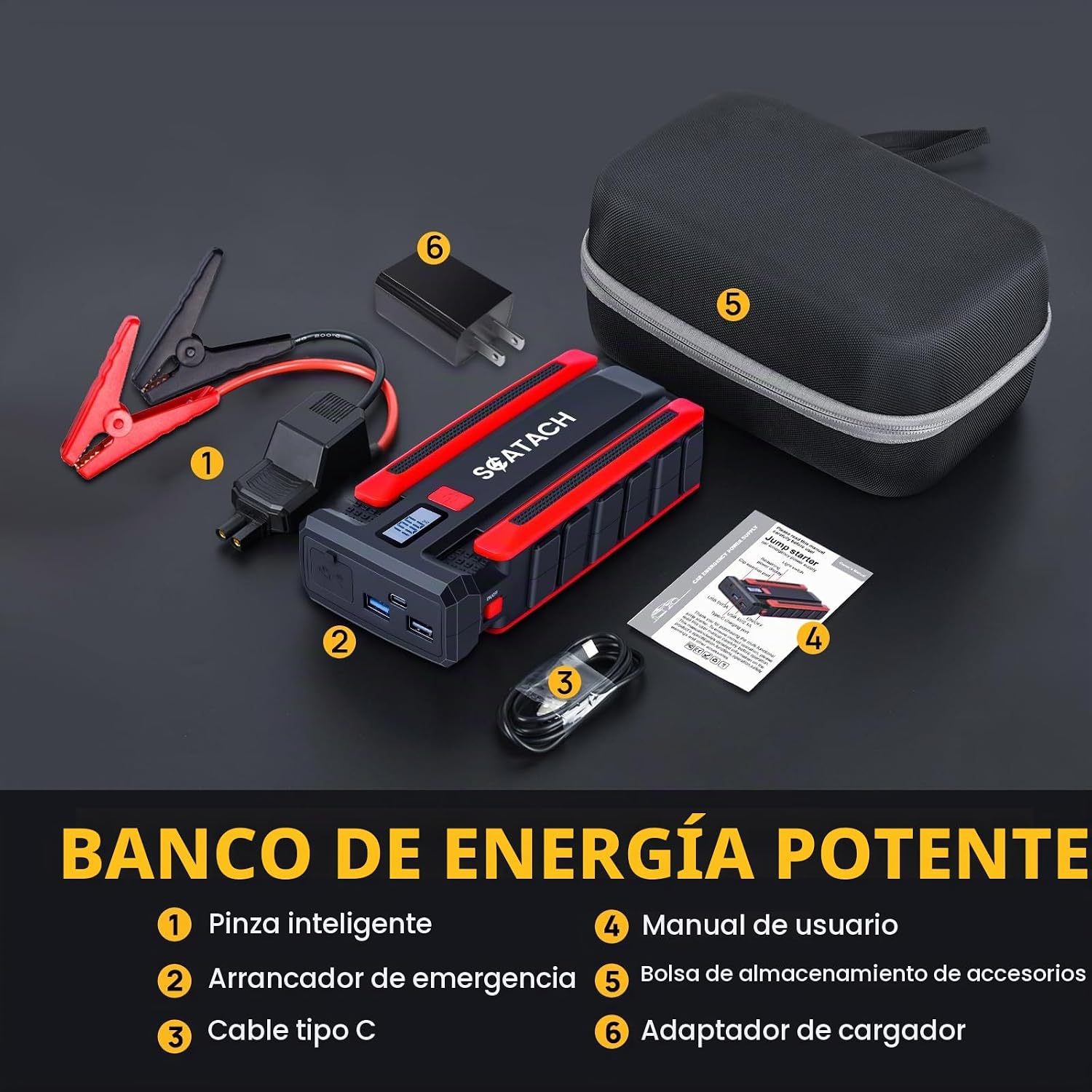 Scatach Arrancador de batería de automóvil de 6000 A, batería de ar...