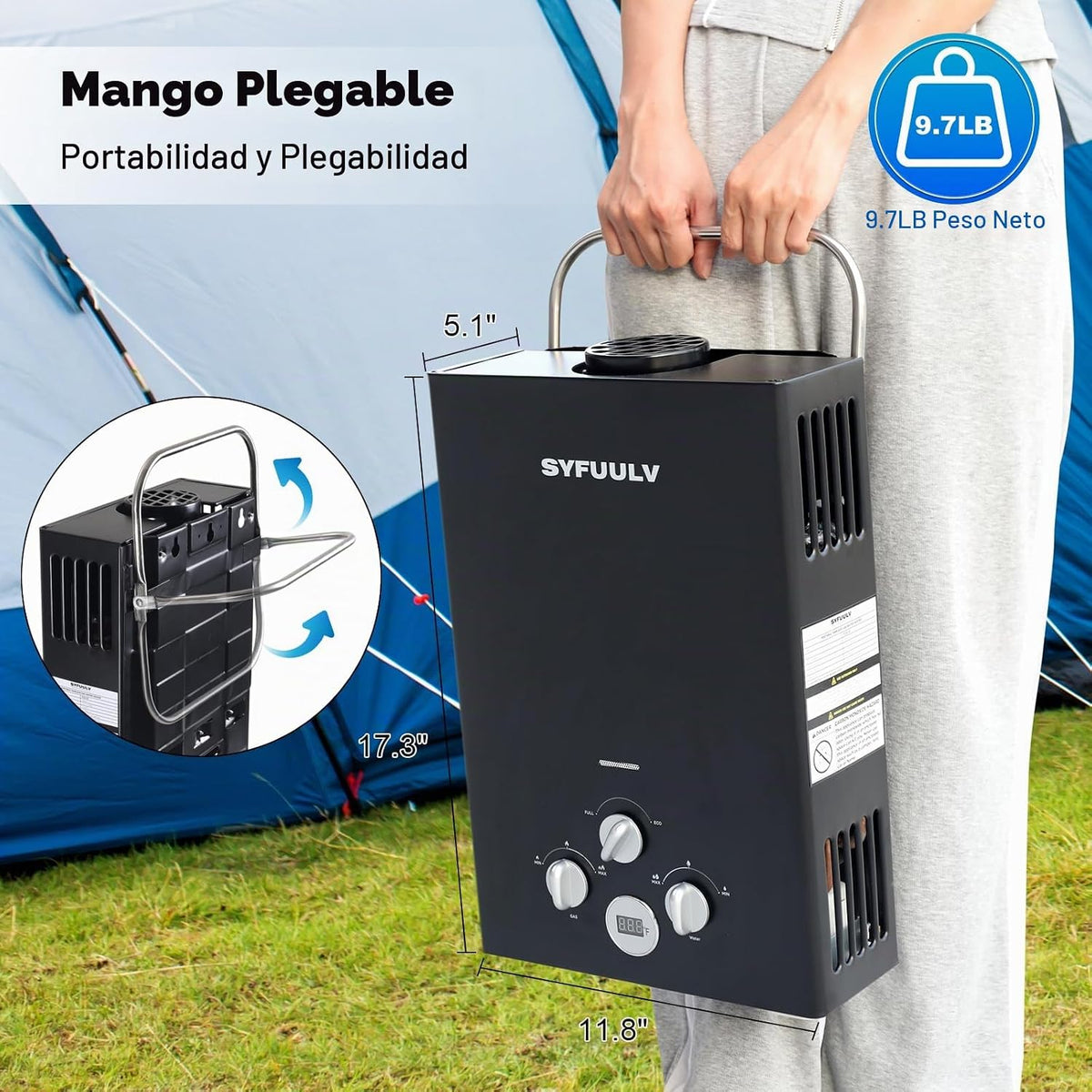 Syfuulv Calentador de agua de propano sin tanque, 1.58GPM 6L al air...