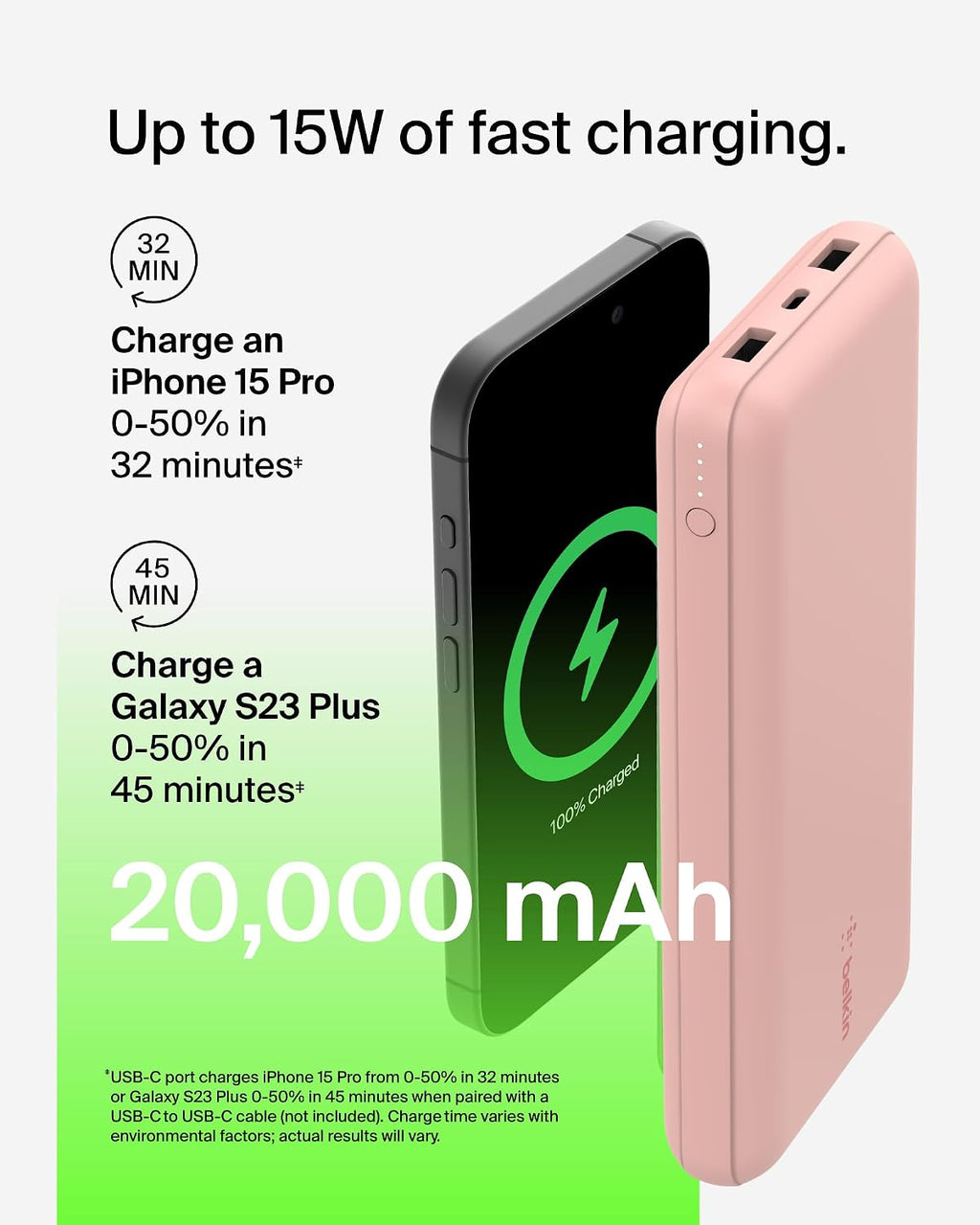 Belkin Cargador portátil, banco de energía USB C de 20000 mAh con 1...