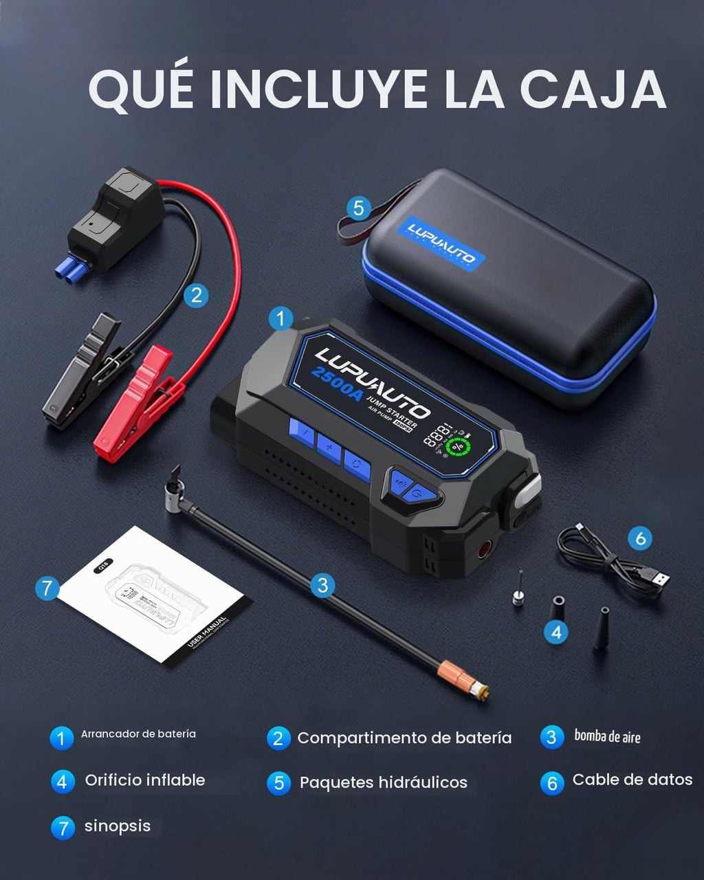 Arrancador de 2500A con compresor de aire, potenciador de batería,...