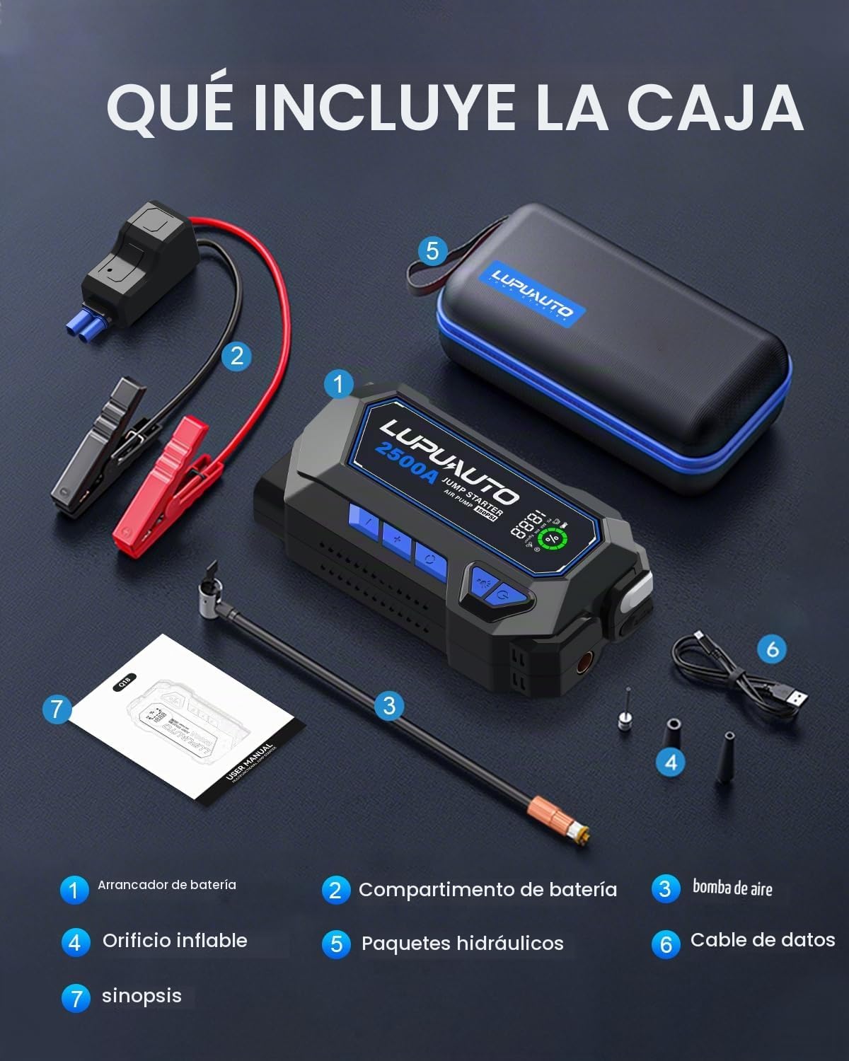 Arrancador de 2500A con compresor de aire, potenciador de batería,...