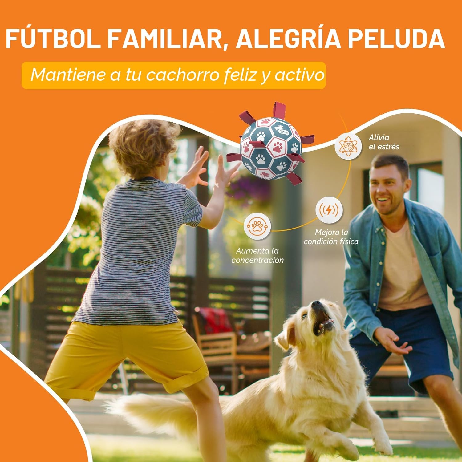 QDAN Pelota de fútbol para perros con correas, juguetes interactivo...