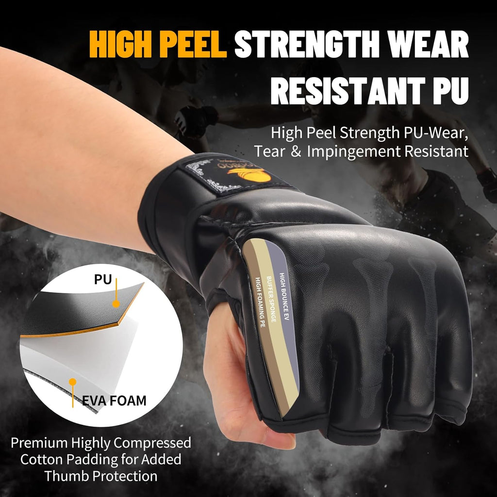ZooBoo Guantes de MMA, guantes de boxeo de medio dedo, mitones de M...