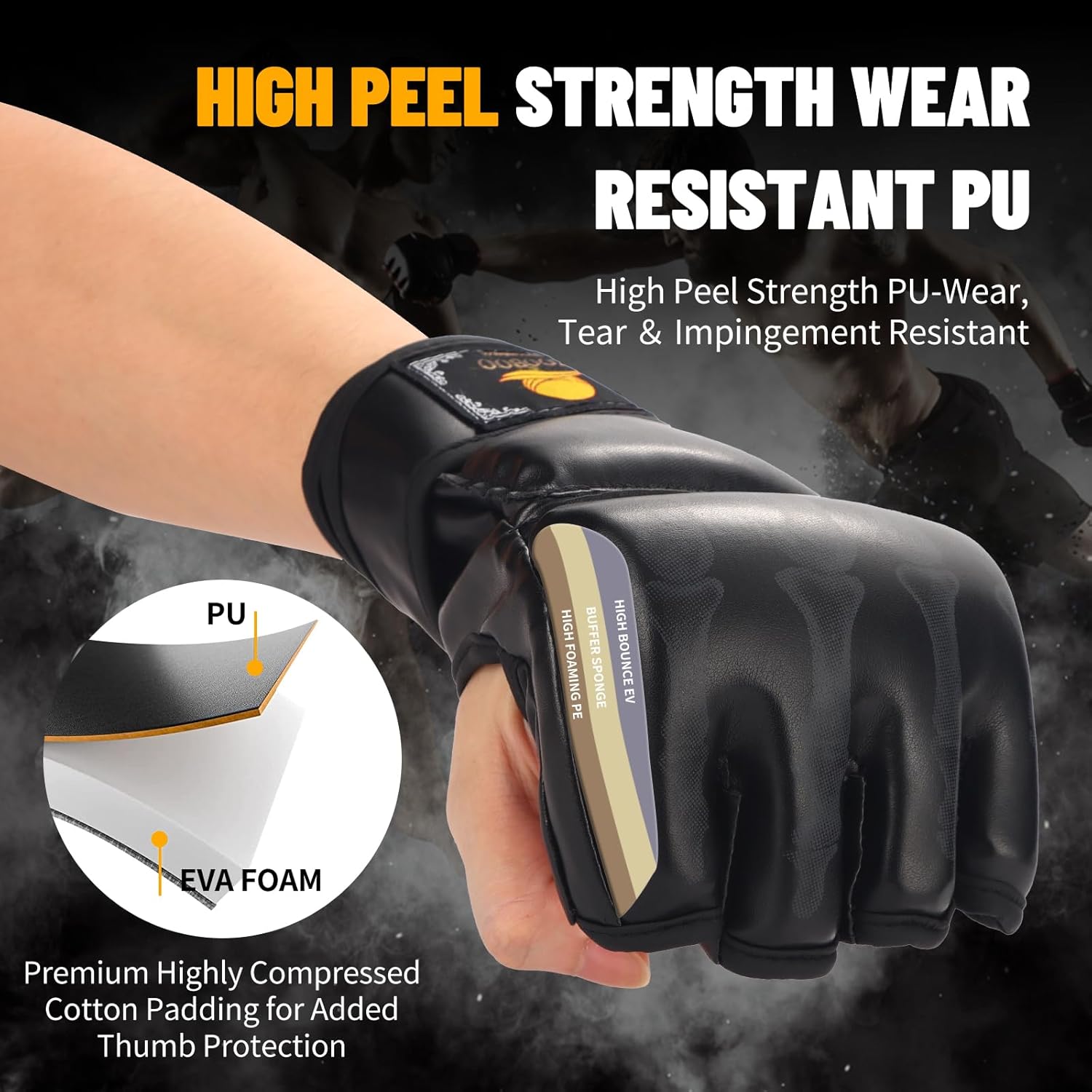 ZooBoo Guantes de MMA, guantes de boxeo de medio dedo, mitones de M...