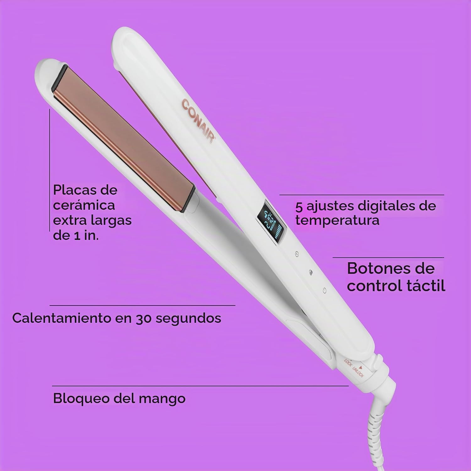 Conair - Plancha de cerámica doble, plancha plana de 1 pulgada, 5 a...