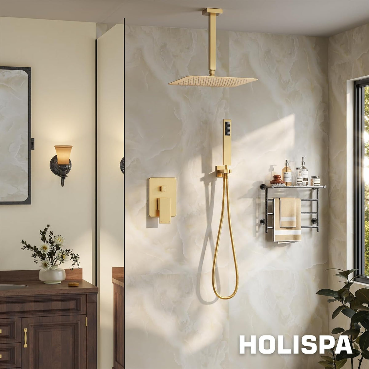 HoliSpa Sistema de ducha de montaje en techo con cabezal de lluvia...