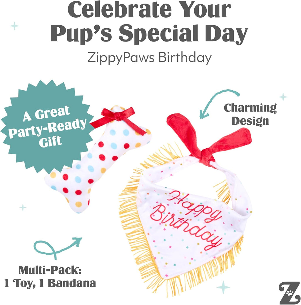 ZippyPaws Bandana y hueso de regalo de cumpleaños para perros, lind...