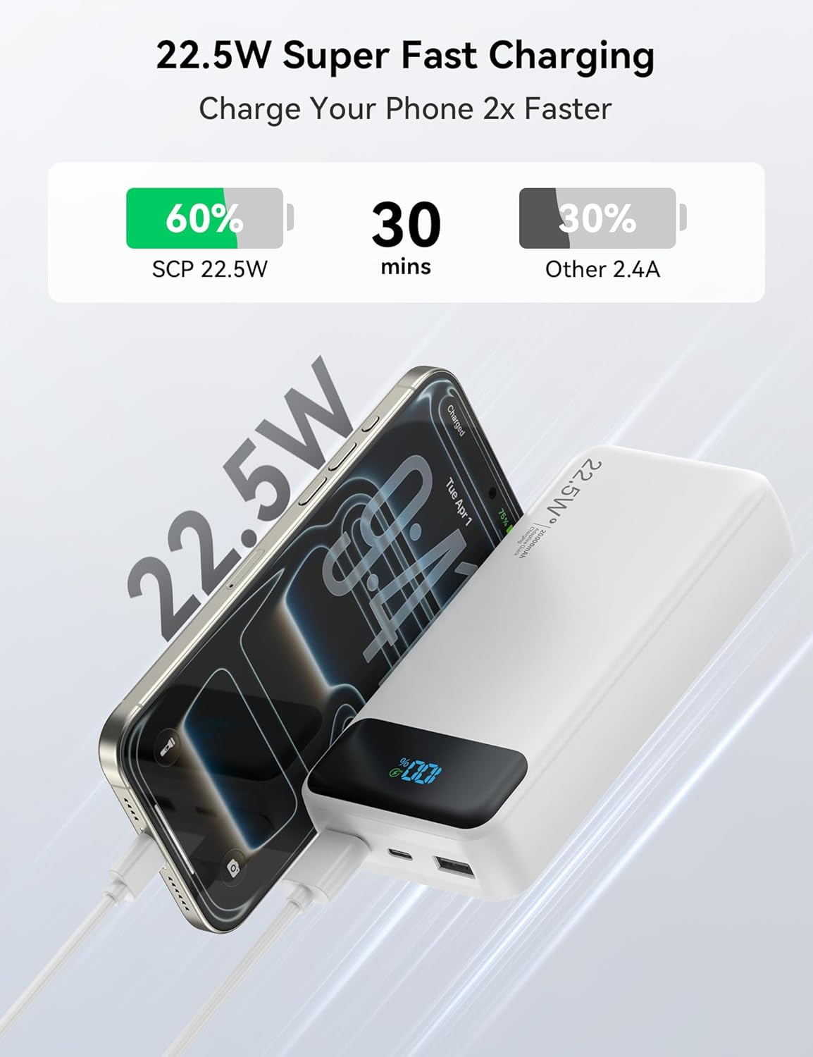 Nusyddy Cargador portátil de 20000 mAh integrado con 4 cables, bate...