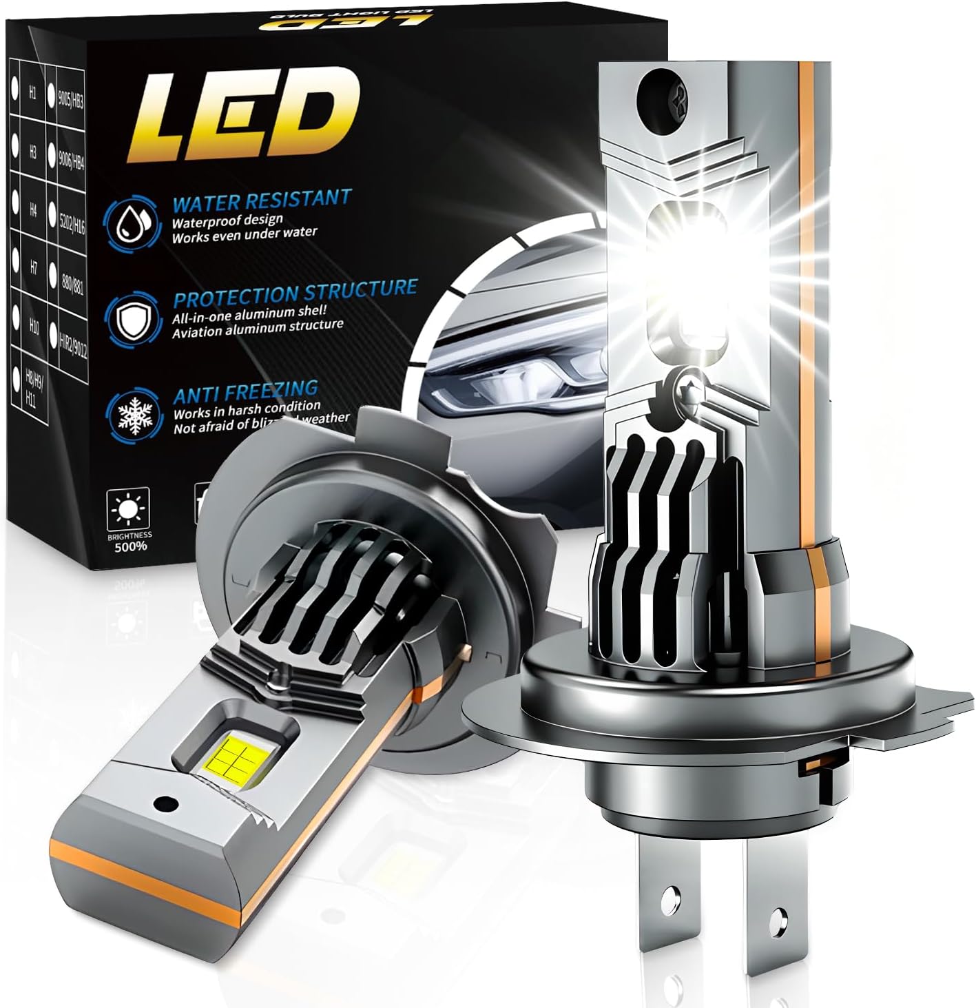 Bombilla LED H7, 90000 lm, 1400% de brillo, no requiere adaptador a...