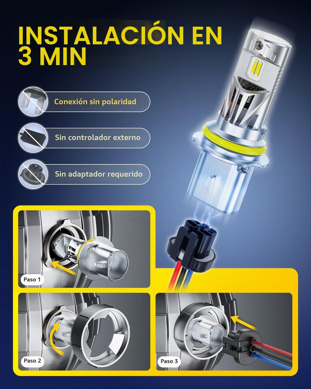AUXITO Bombillas 9007 HB5, 50000LM 6500K blanco frío, listo para co...