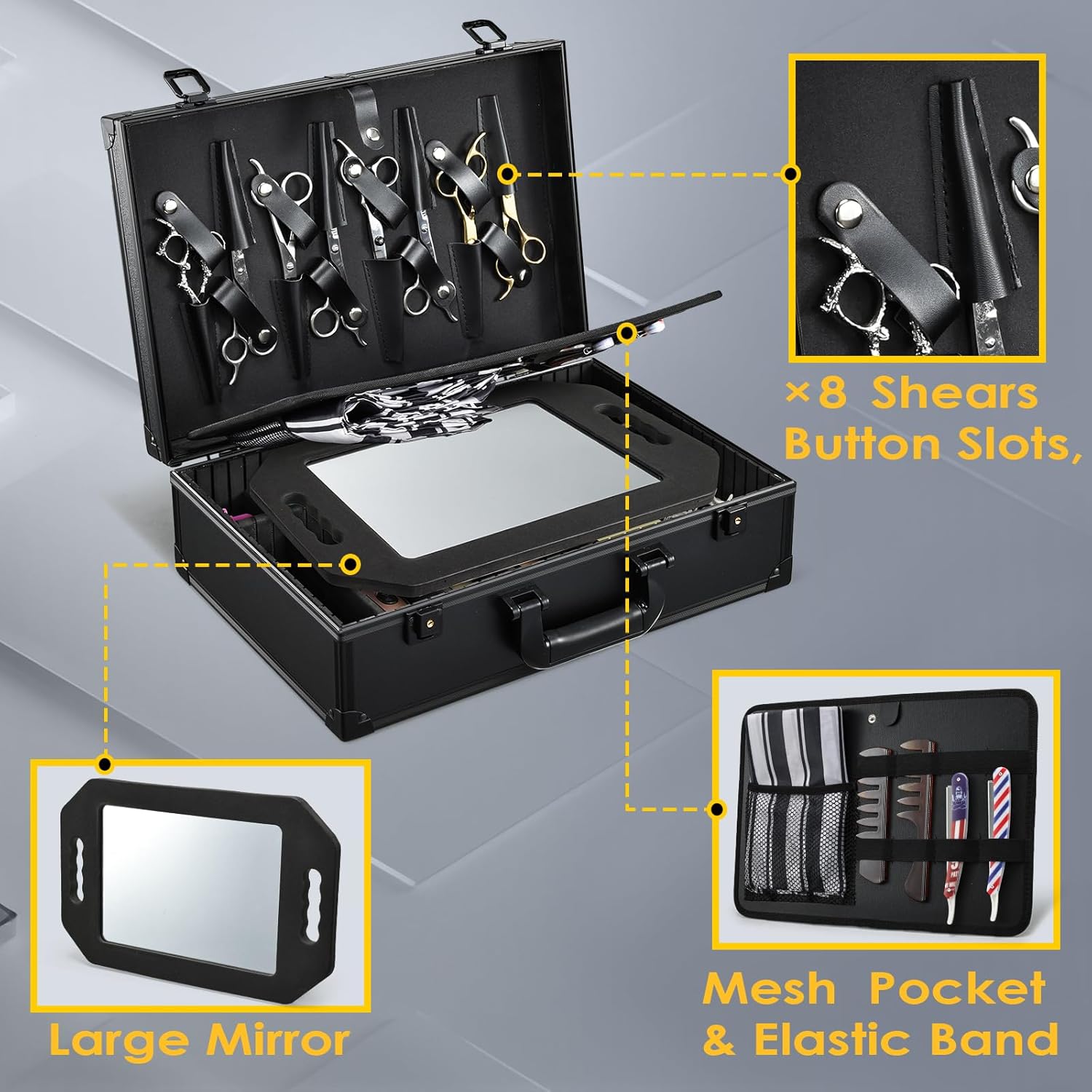 Yueieoun Estuche de accesorios de peluquero con espejo, maletín de...