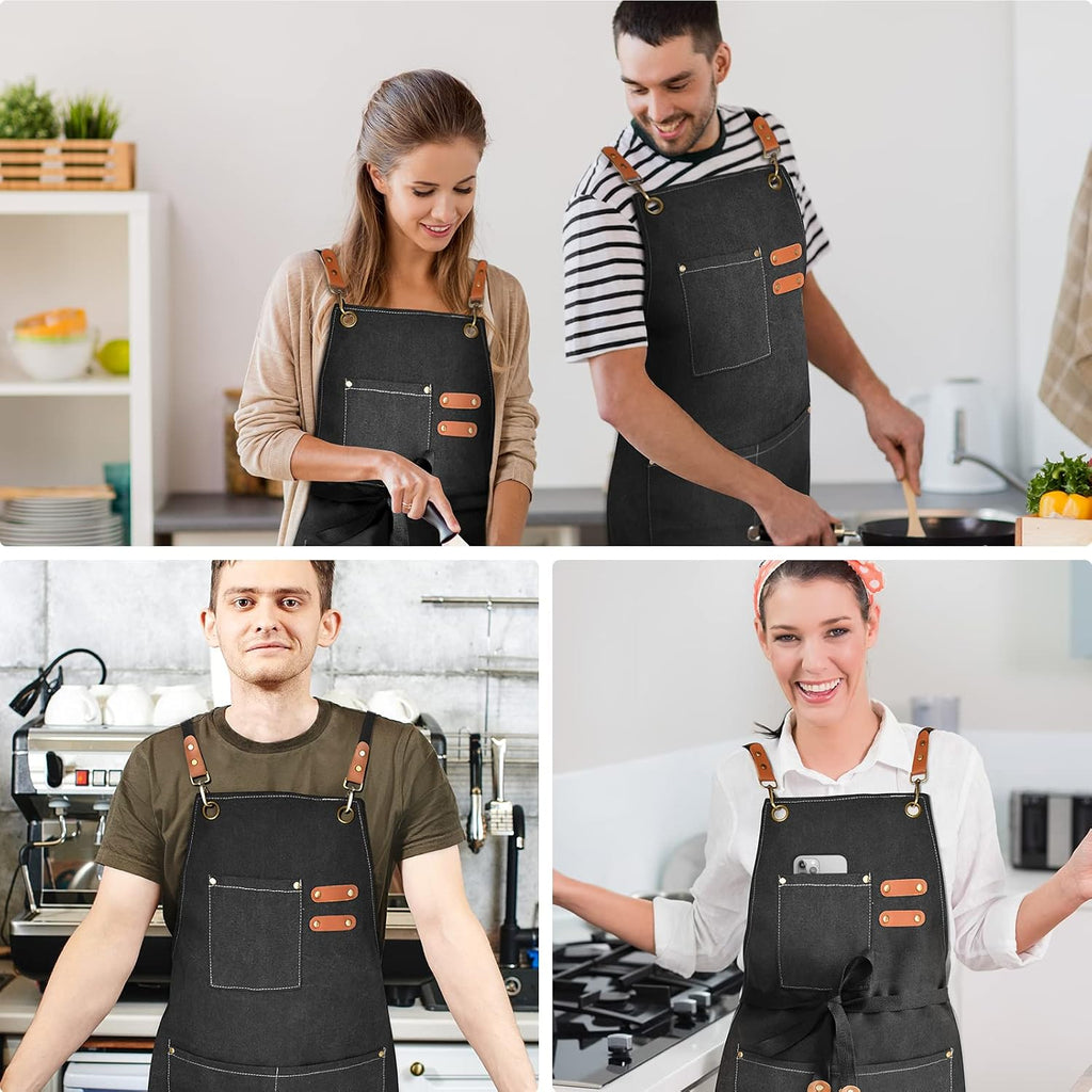 OUNLEN Delantal de Chef para Hombres y Mujeres de Lona con 3 Bolsil...