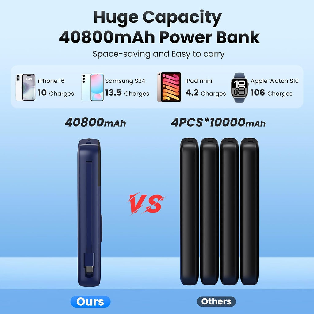 Cargador portátil de 40800 mAh con cables integrados, batería portá...