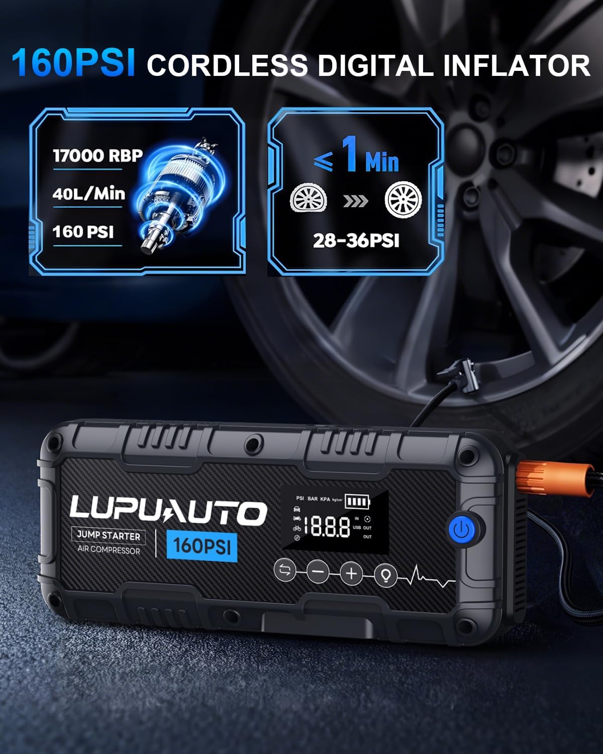 Arrancador de coche de 4000 A con compresor de aire de 160 PSI, paq...