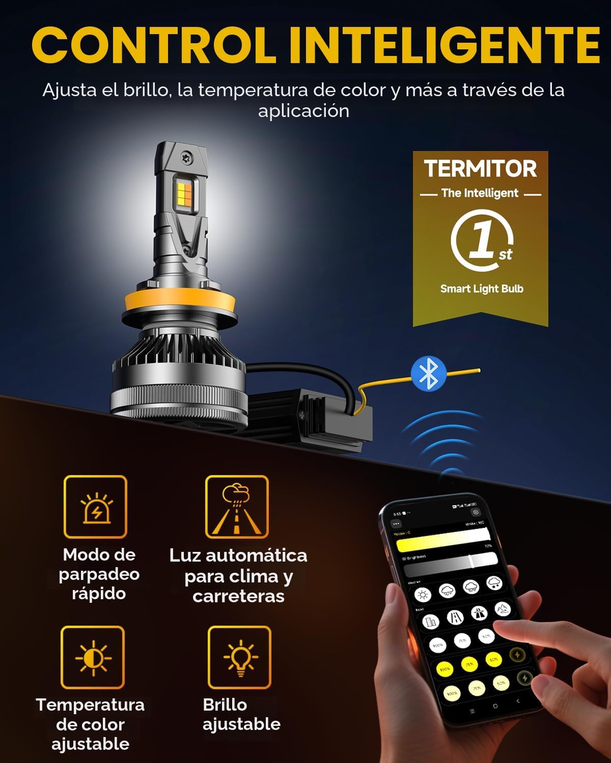 Termitor Bombillas LED inteligentes H11, 0-90,000LM 15X brillo vari...