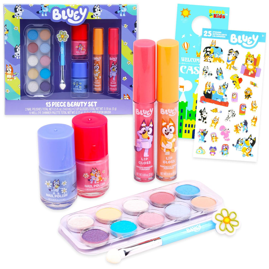 Bluey Beauty Set - Paquete de maquillaje con paleta de brillo de oj...