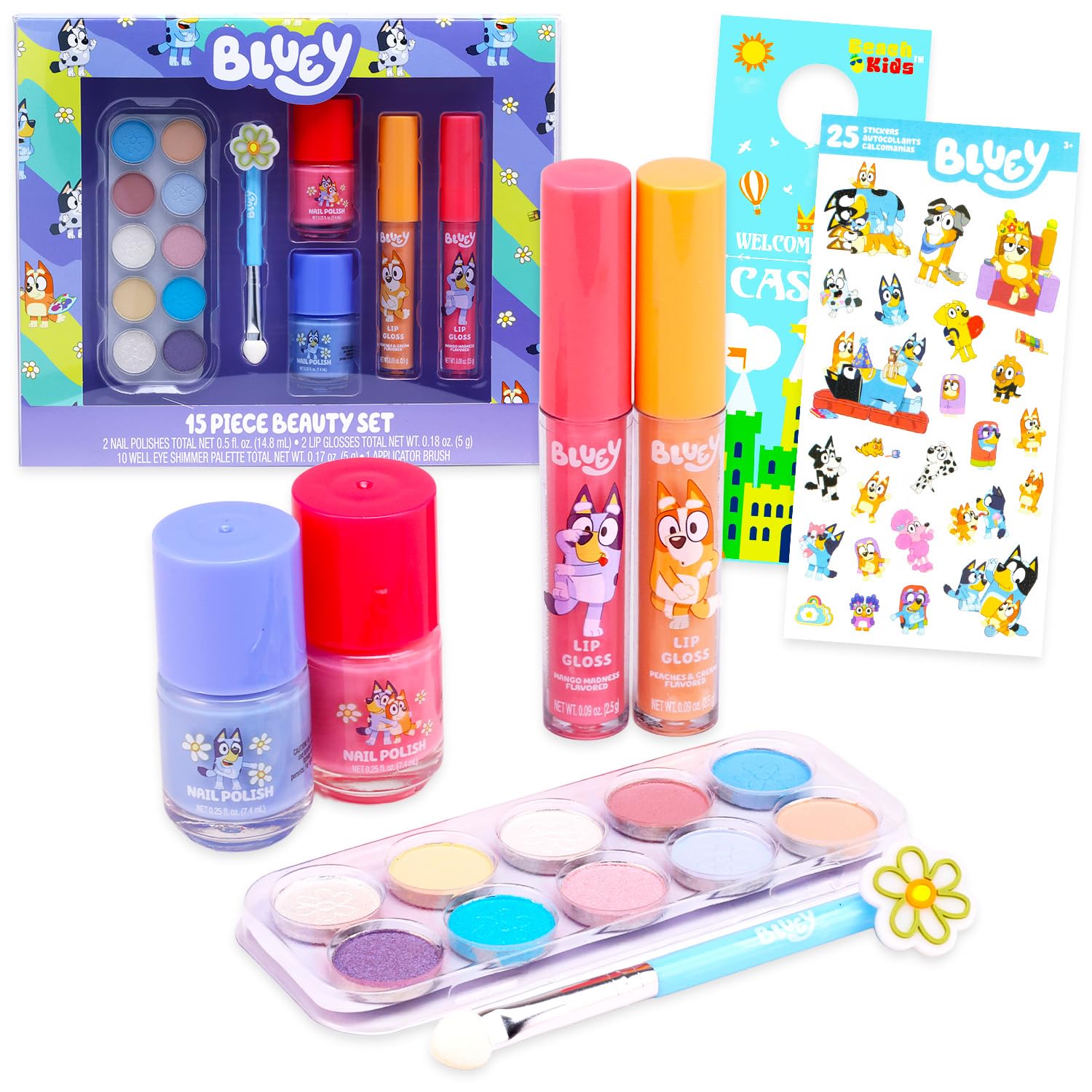 Bluey Beauty Set - Paquete de maquillaje con paleta de brillo de oj...