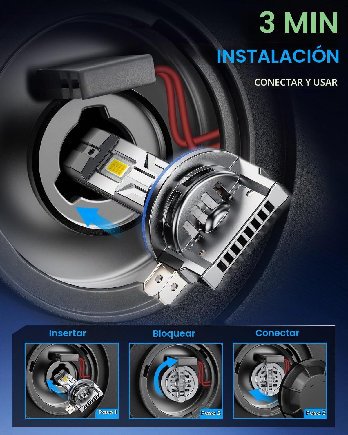 AUTOONE Bombillas LED H11B, 70000LM 6000K blanco frío, 14 veces bri...