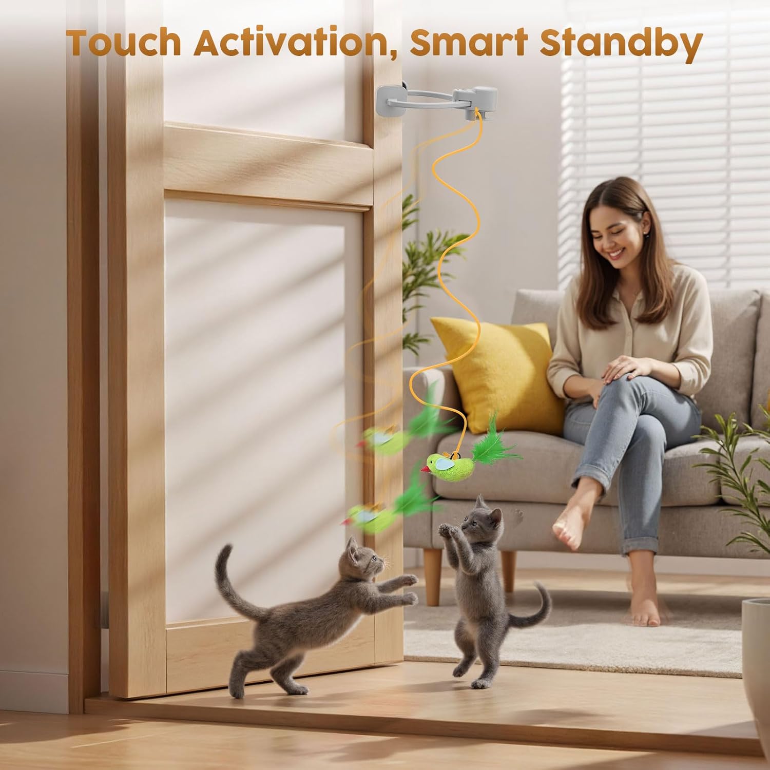 Juguetes interactivos para gatos de interior: varita de plumas de a...