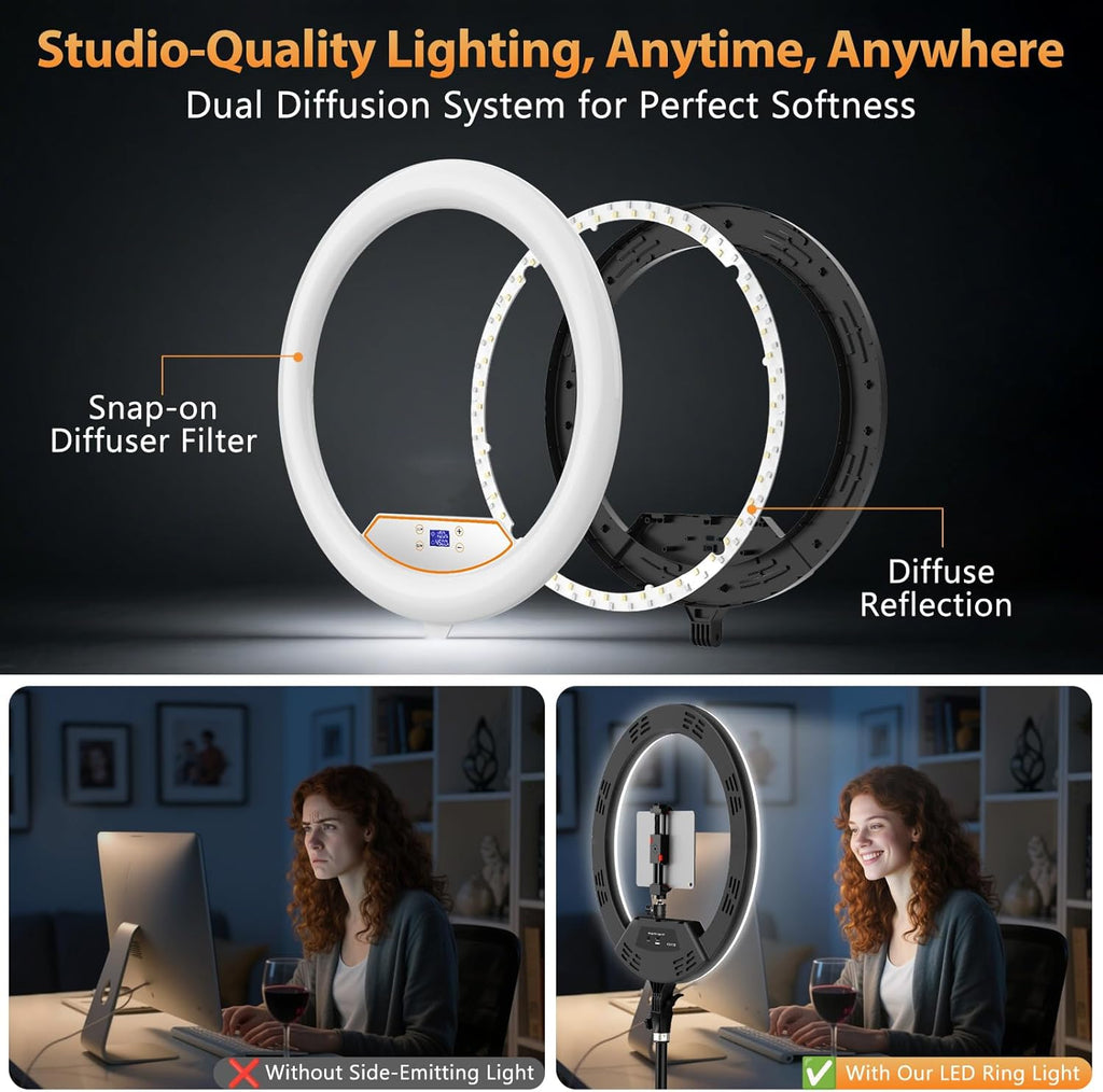 Anillo de luz de 22 pulgadas con soporte de trípode de 75 pulgadas,...