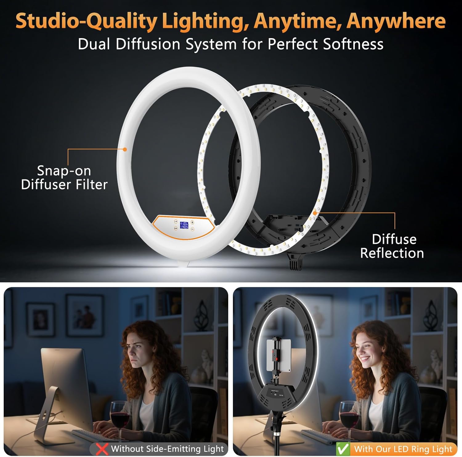 Anillo de luz de 22 pulgadas con soporte de trípode de 75 pulgadas,...
