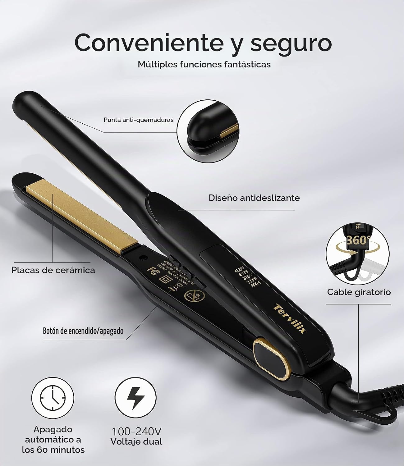 Terviiix Plancha plana de 1\/2 pulgada para cabello corto, alisador...