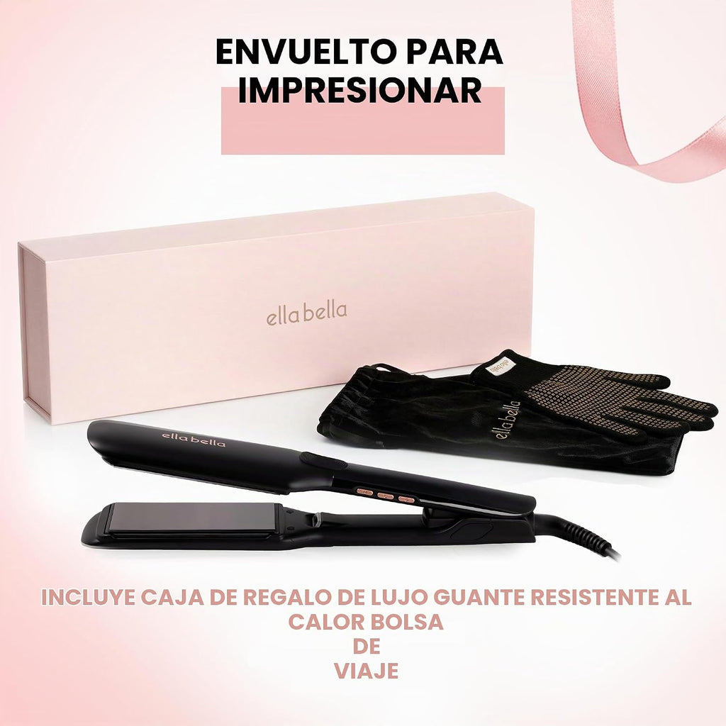ELLA BELLA® Plancha plana de titanio para alisar el cabello (con in...