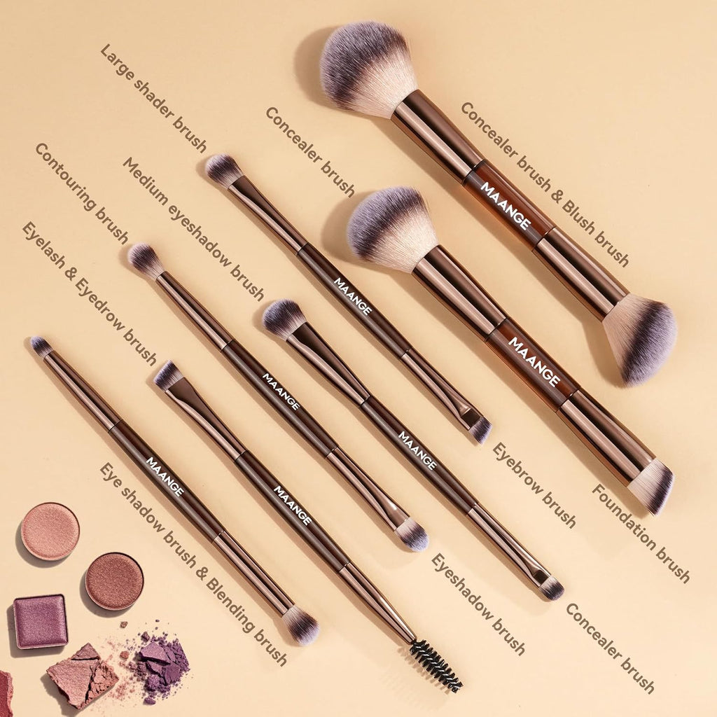 MAANGE Juego de 7 pinceles para maquillaje con bolsa, brochas de ma...