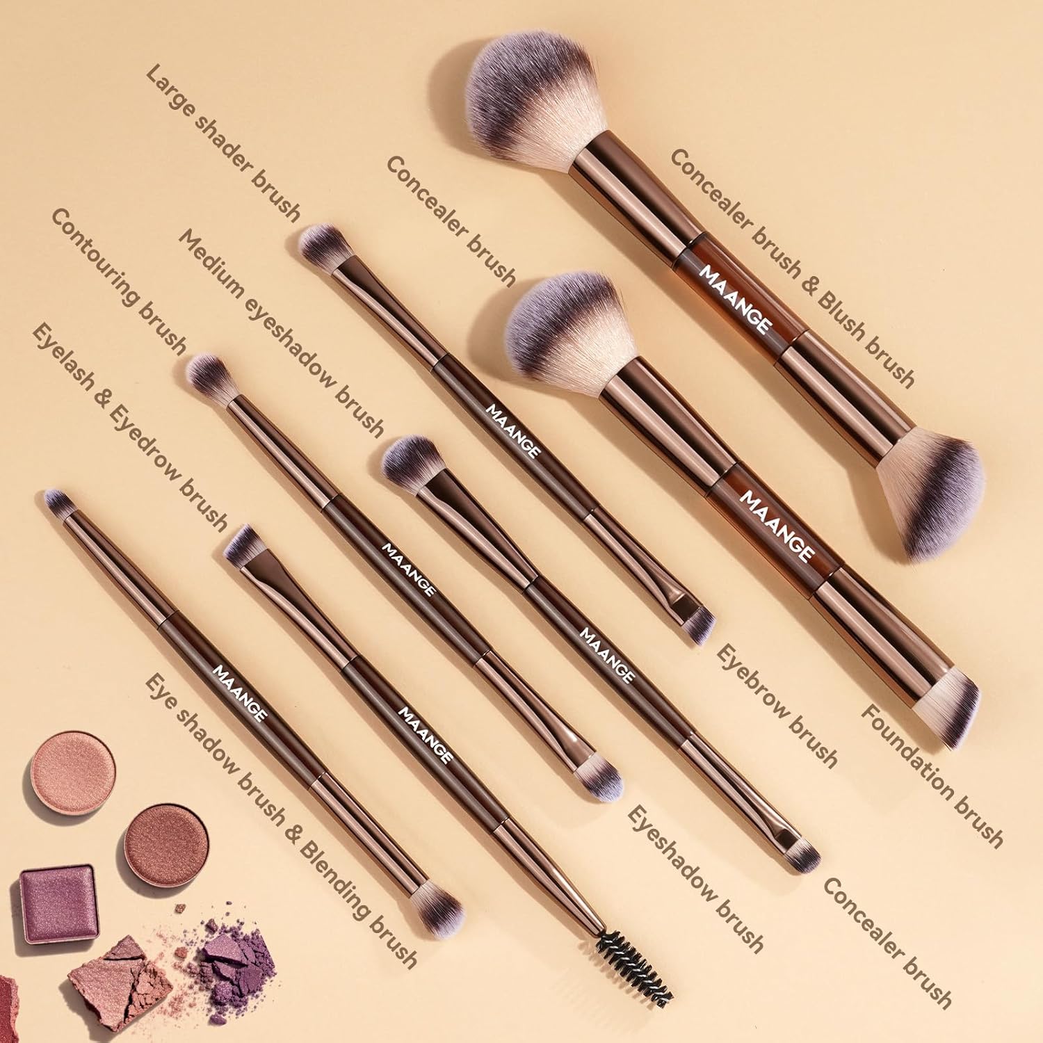 MAANGE Juego de 7 pinceles para maquillaje con bolsa, brochas de ma...