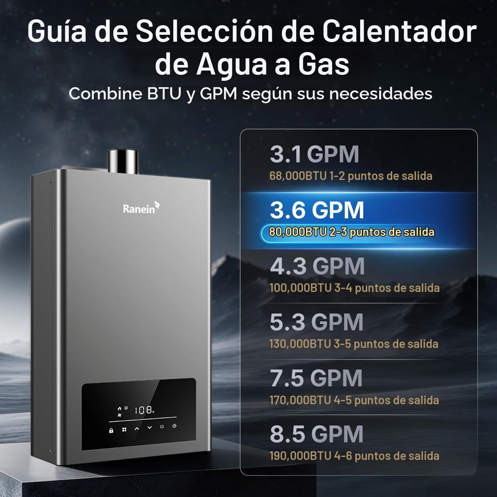 Ranein Gen II Calentador de agua sin tanque de gas natural, 3.6 GPM...