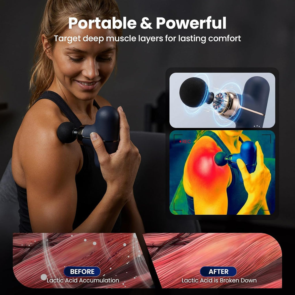RIKA Mini Massage Gun with 4 Massage Heads, Percussion Deep Tissues...