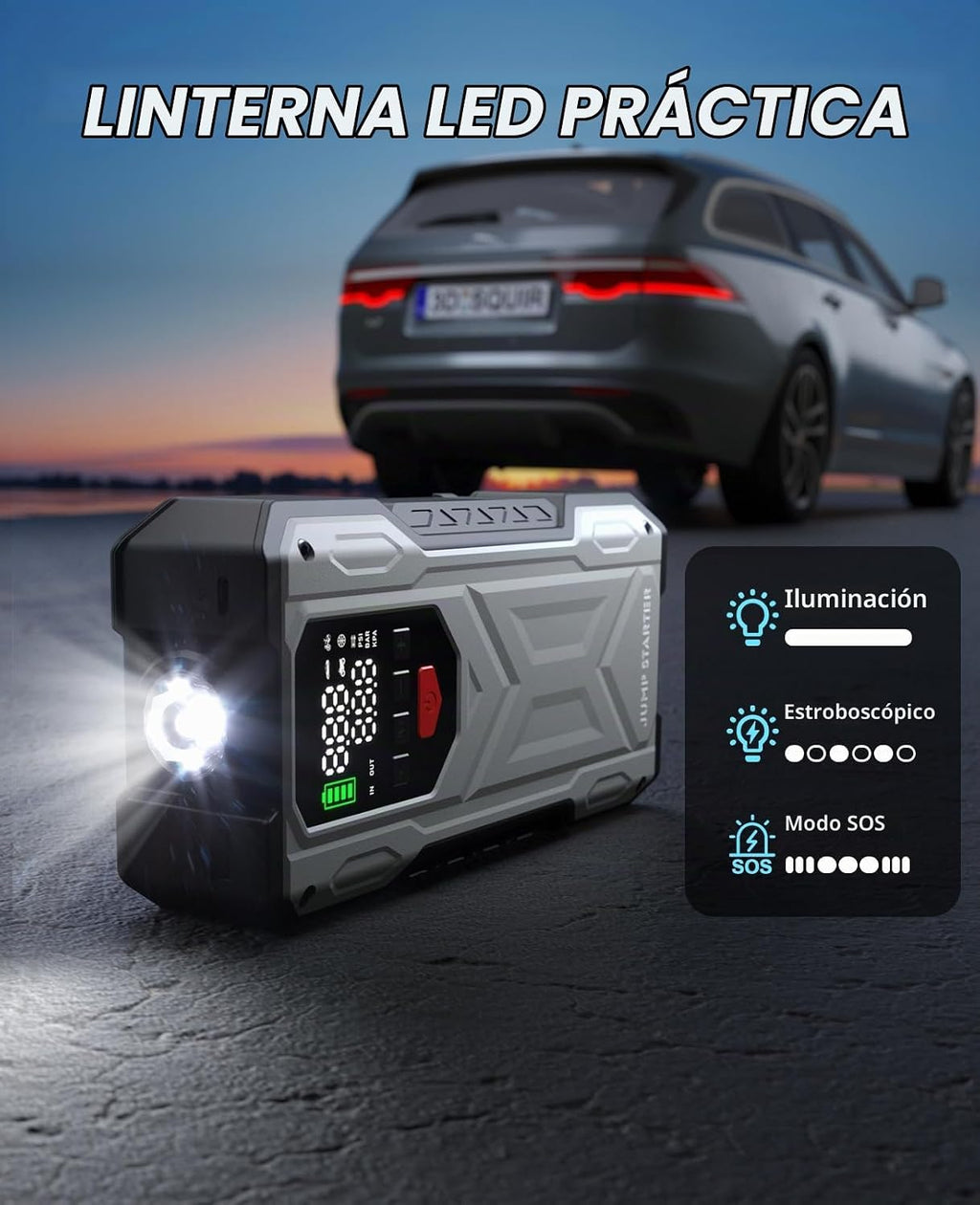 Pabulum - Arrancador de coche con compresor de aire, cargador de ba...
