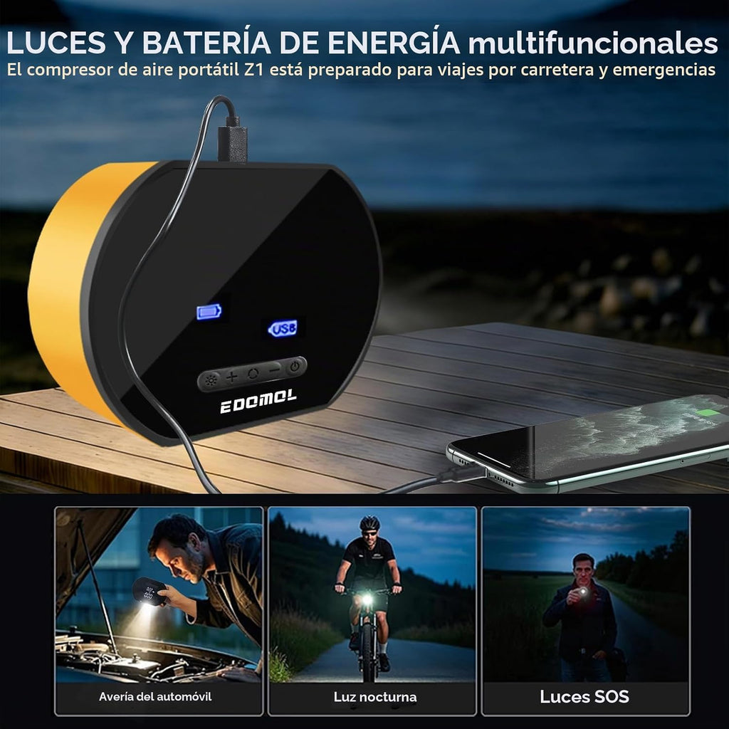 EDOMOL Compresor de aire portátil para inflado de neumáticos, bomba...