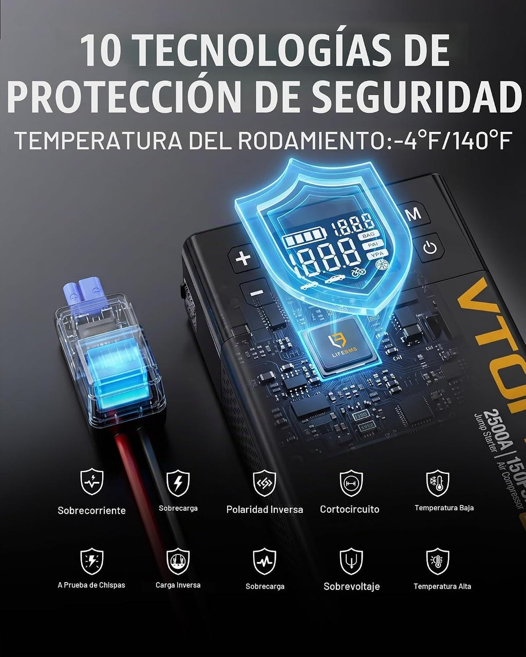 VTOMAN Arrancador de salto X1 con compresor de aire para hasta 8.5L...