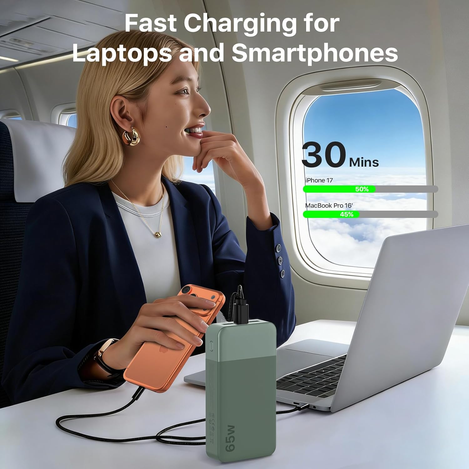 NOBIS Paquete de baterías de 20000 mAh, banco de energía de 65 W, c...