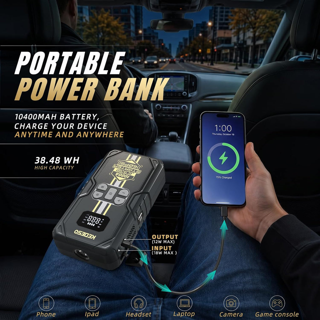 Arrancador de batería para automóvil con compresor de aire 160PSI,...