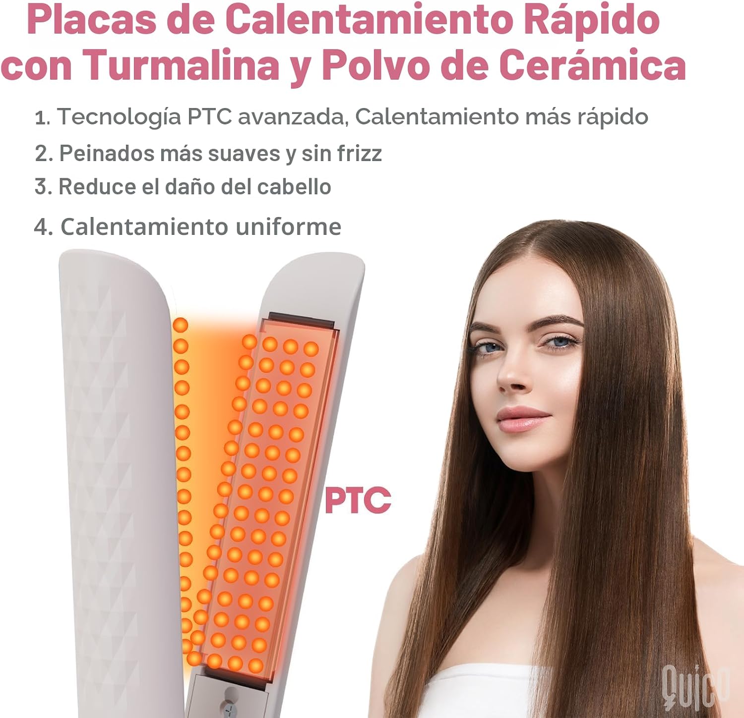 Quico Plancha para el cabello, alisadora de cabello de viaje global...