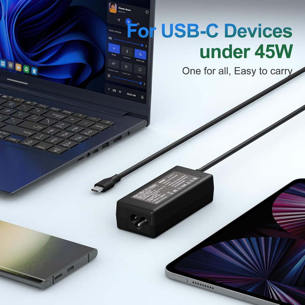 Cargador USB-C para portátil de 45 W compatible con HP Chromebook X...