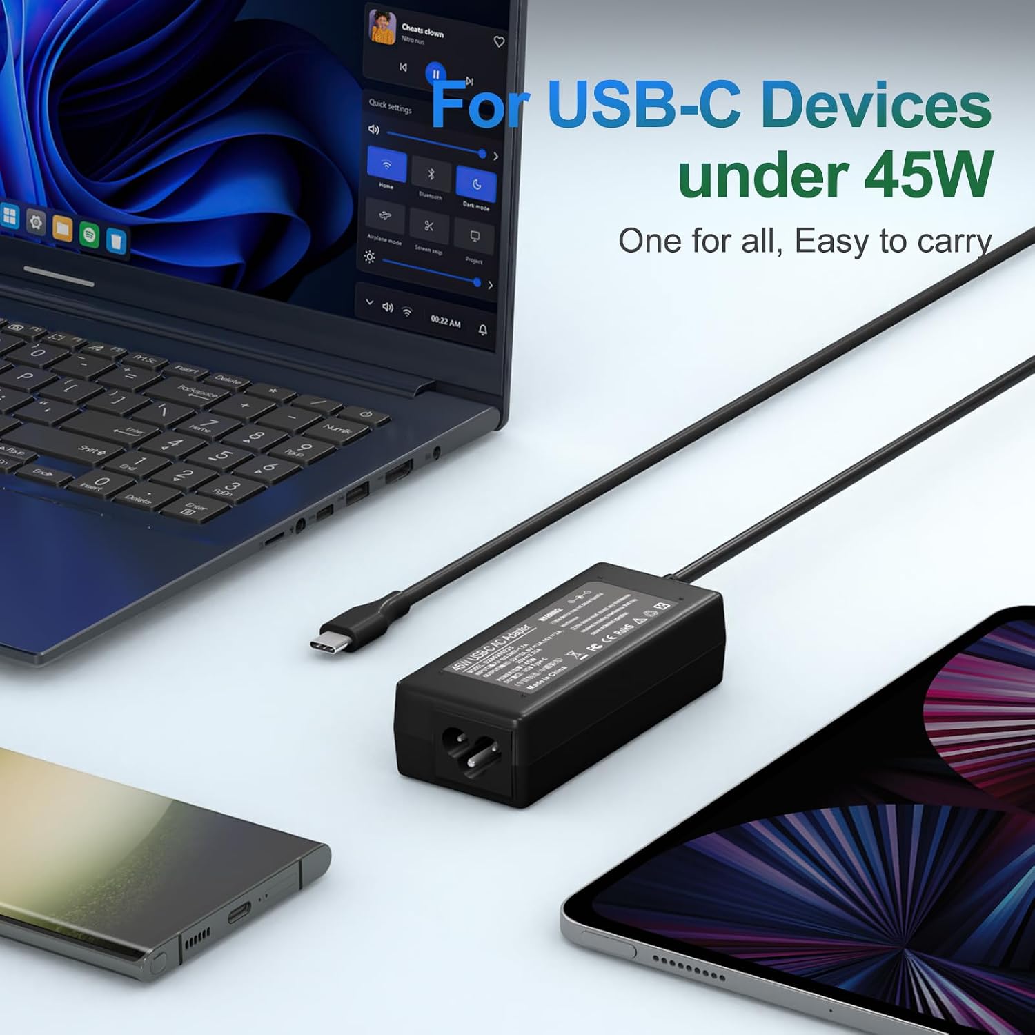 Cargador USB-C para portátil de 45 W compatible con HP Chromebook X...