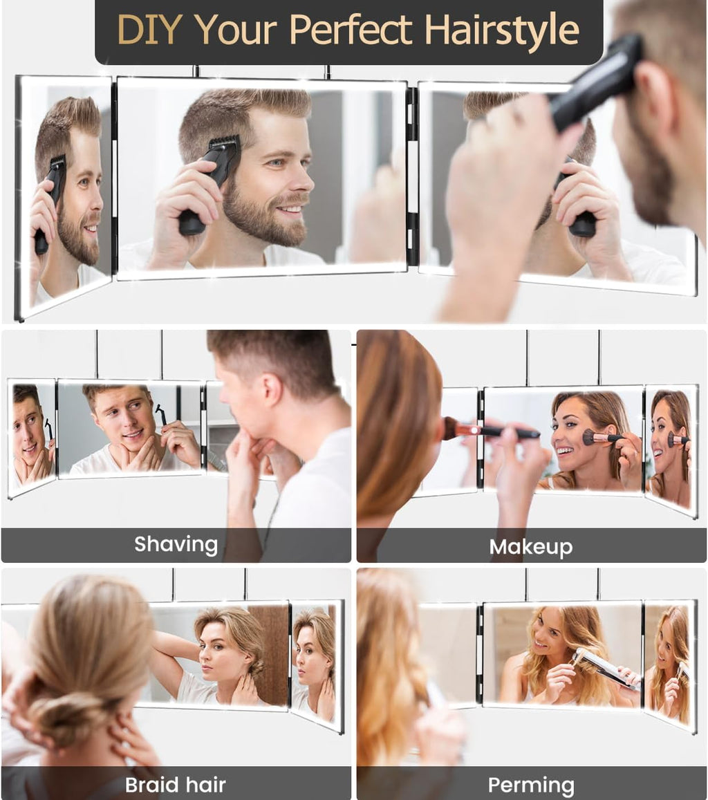 XIGETRAIL Espejo recargable de 3 vías para corte de pelo automático...