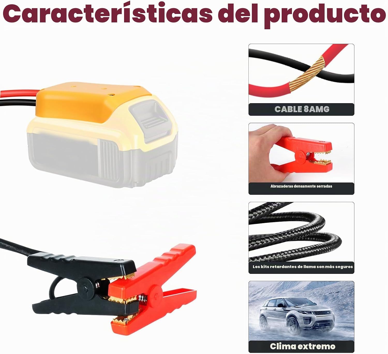Cables de puente con adaptador para batería Dewalt de 20V, cables d...