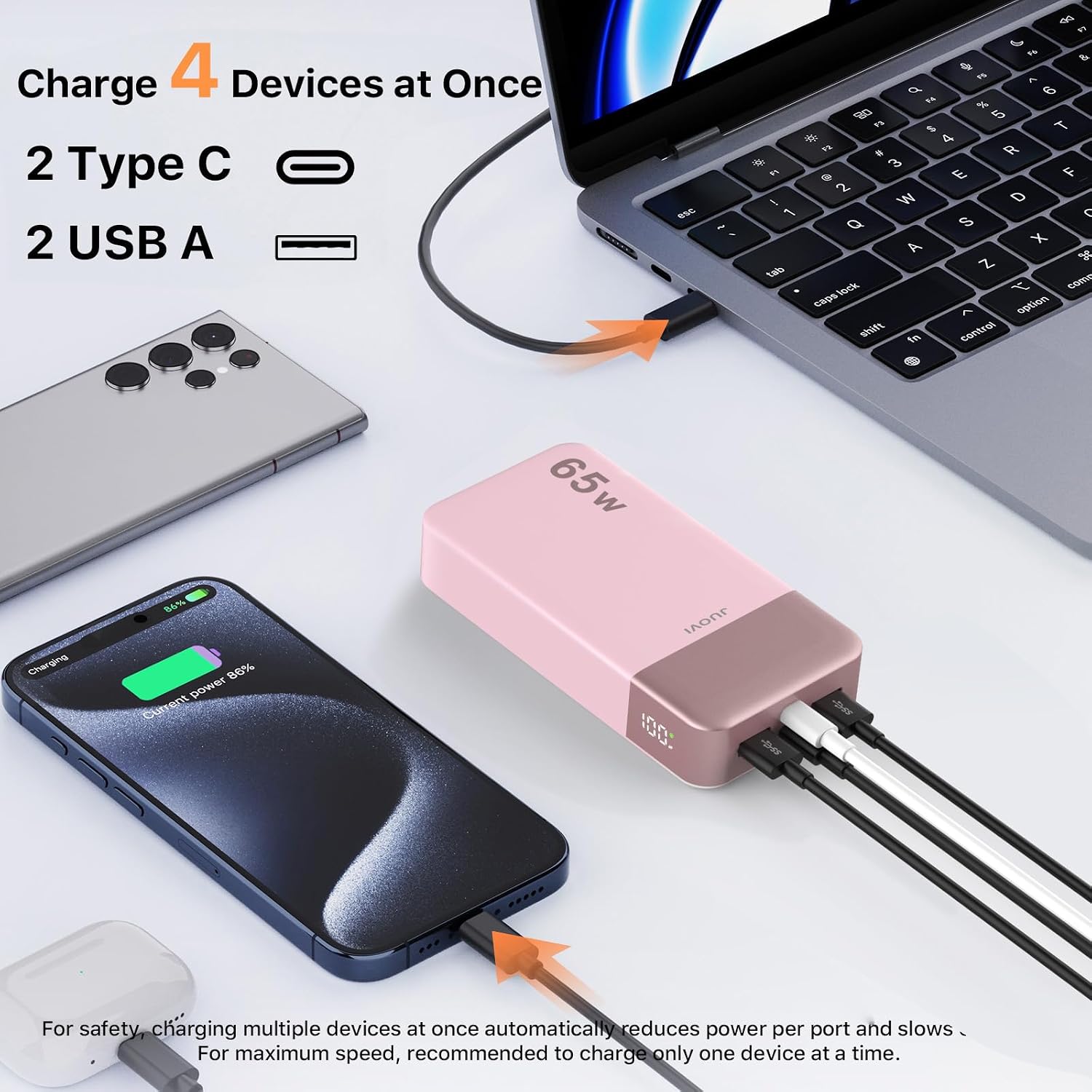 JUOVI Power Bank 65W 20000mAh Cargador portátil para portátil, PD Q...