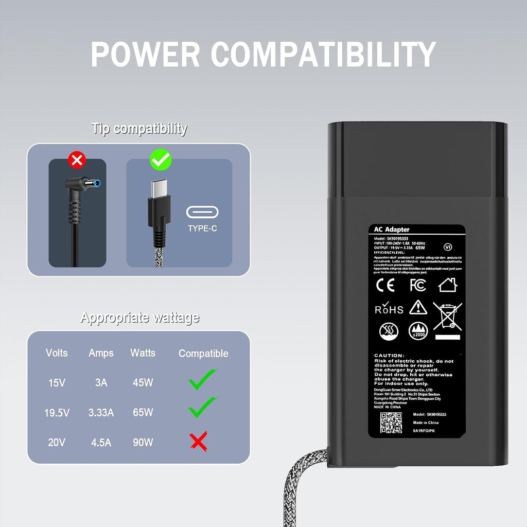 Nuevo Slim 65 W USB C Cargador para portátil HP Cargador Elitebook...
