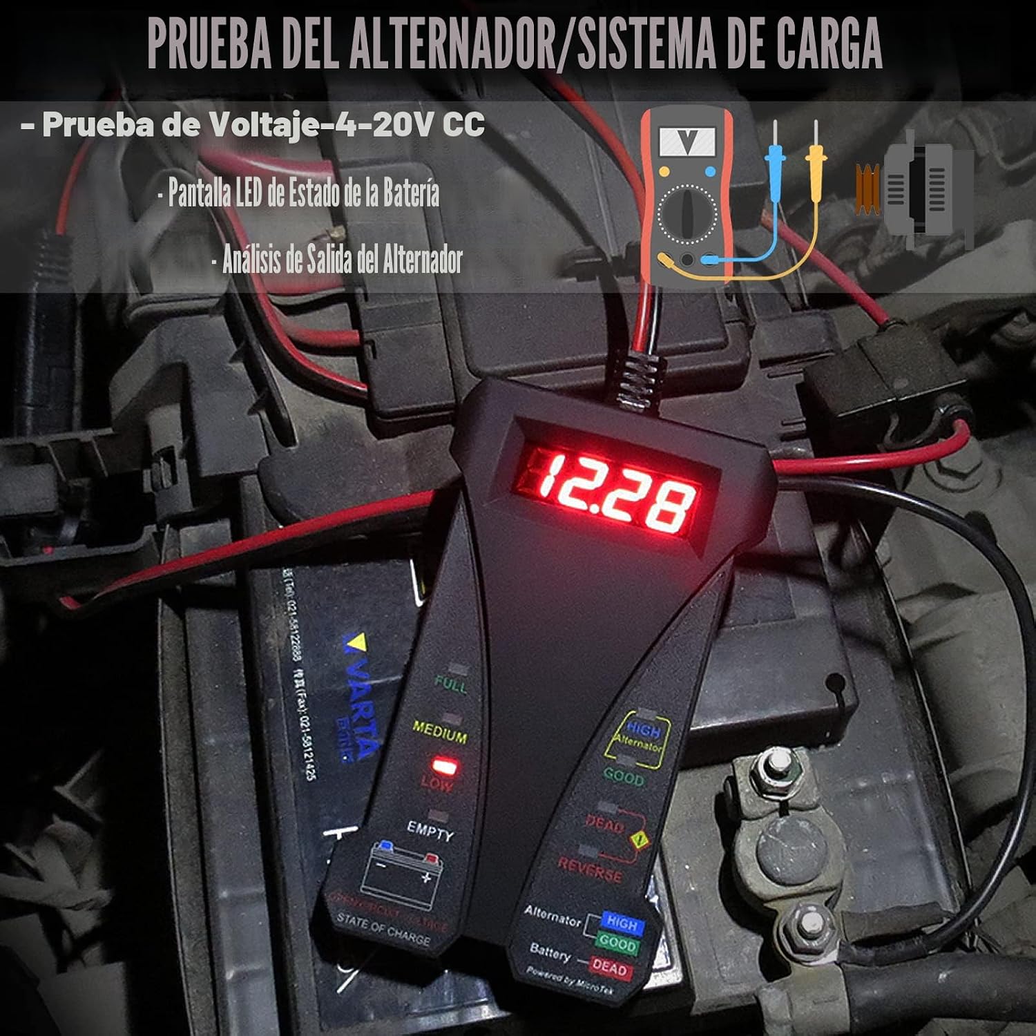 MOTOPOWER MP0514A - Probador digital de batería de coche de 12 V, v...