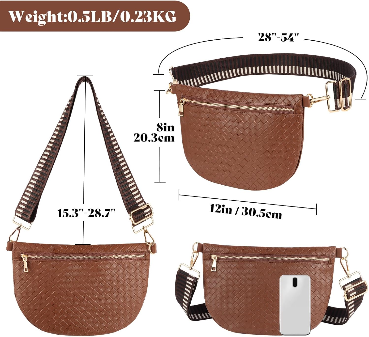 Bolsos cruzados tejidos para mujer, cinturón de cuero, riñonera, ca...