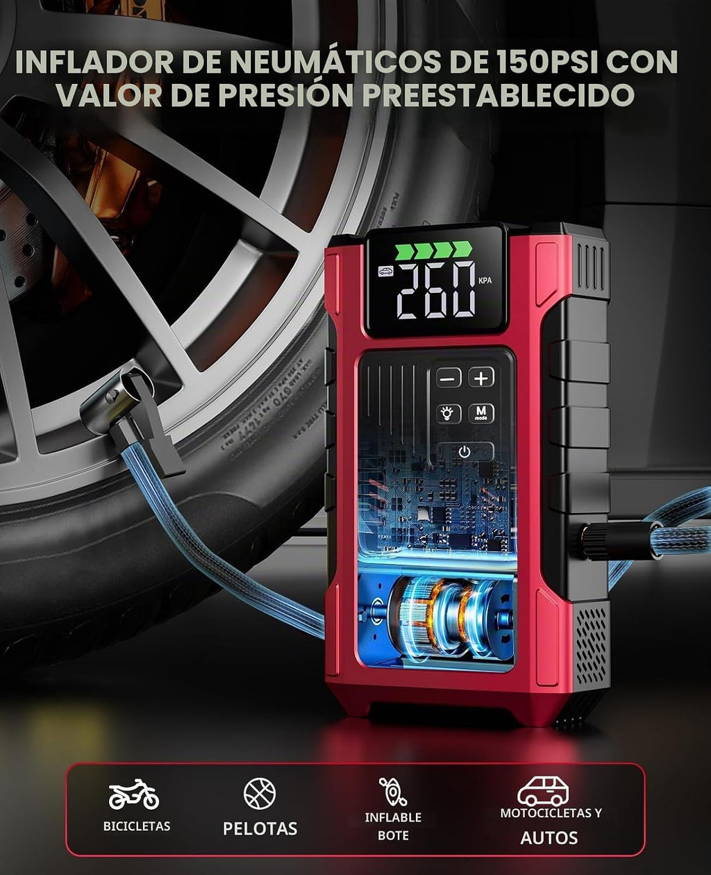 Arrancador de coche de 4500 A con compresor de aire, cargador de ba...