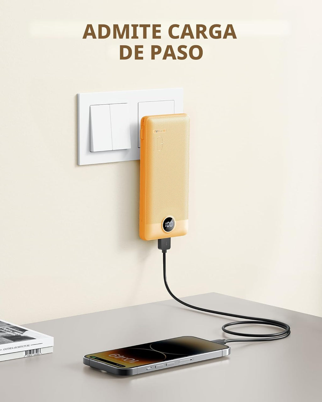 VRURC Cargador portátil con cables integrados y enchufe de pared de...